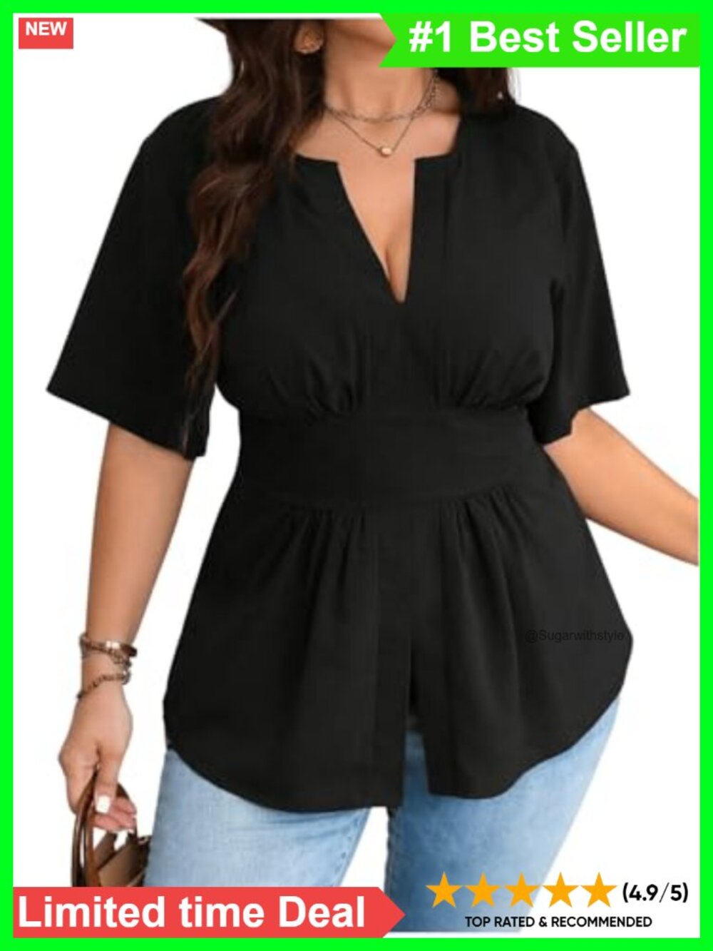 Plus Size Peplum Top Short Sleeve V Neck Asymmetrical Blouse Summer